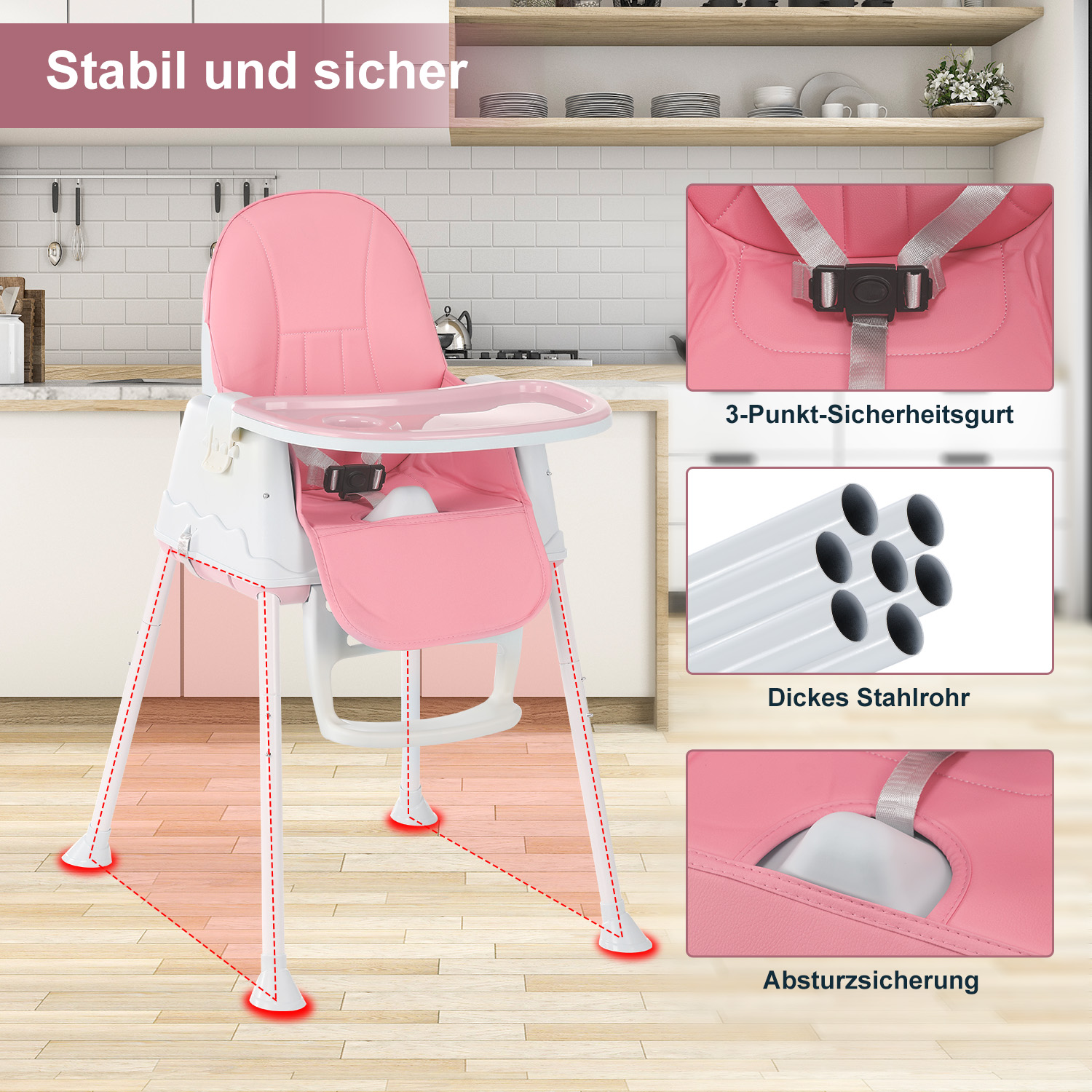 OYAJIA Hochstuhl Babystuhl Baby Sitzkissen Kinderhochstuhl Tablett Fußstütze DE