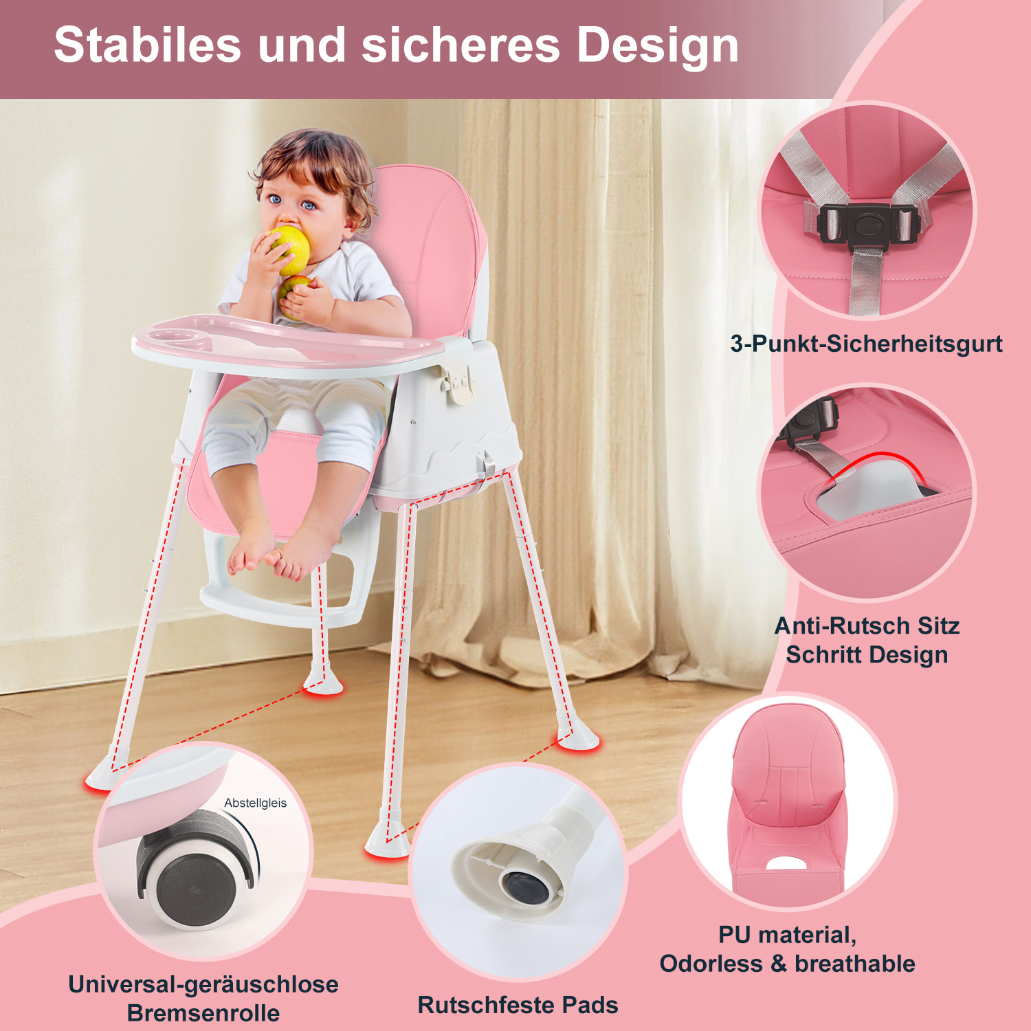 OYAJIA Hochstuhl Babystuhl Baby Sitzkissen Kinderhochstuhl Tablett Fußstütze DE