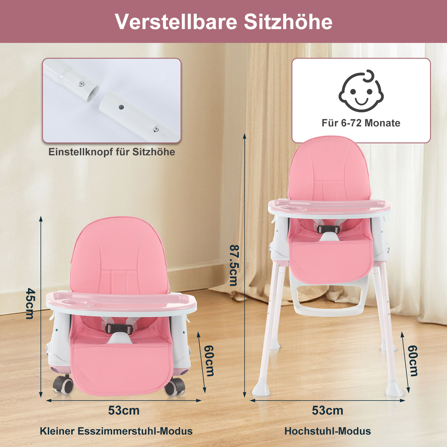 OYAJIA Hochstuhl Babystuhl Baby Sitzkissen Kinderhochstuhl Tablett Fußstütze DE