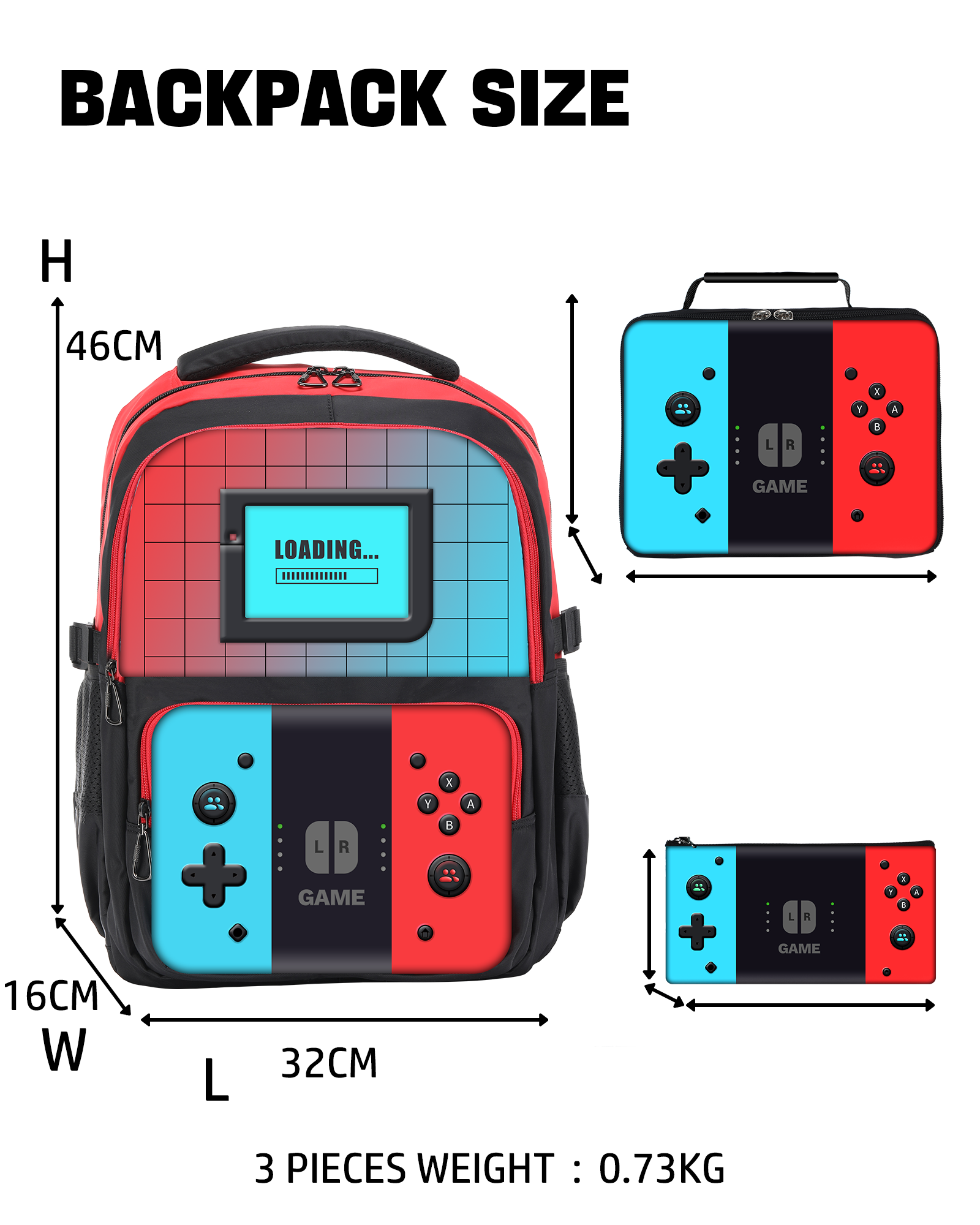 Bolsa Escolar Juego Estuche para Lápices y Bolsa de Almuerzo 3 Piezas, Niños Niños Mochila para Jugadores - Imagen 17 de 18