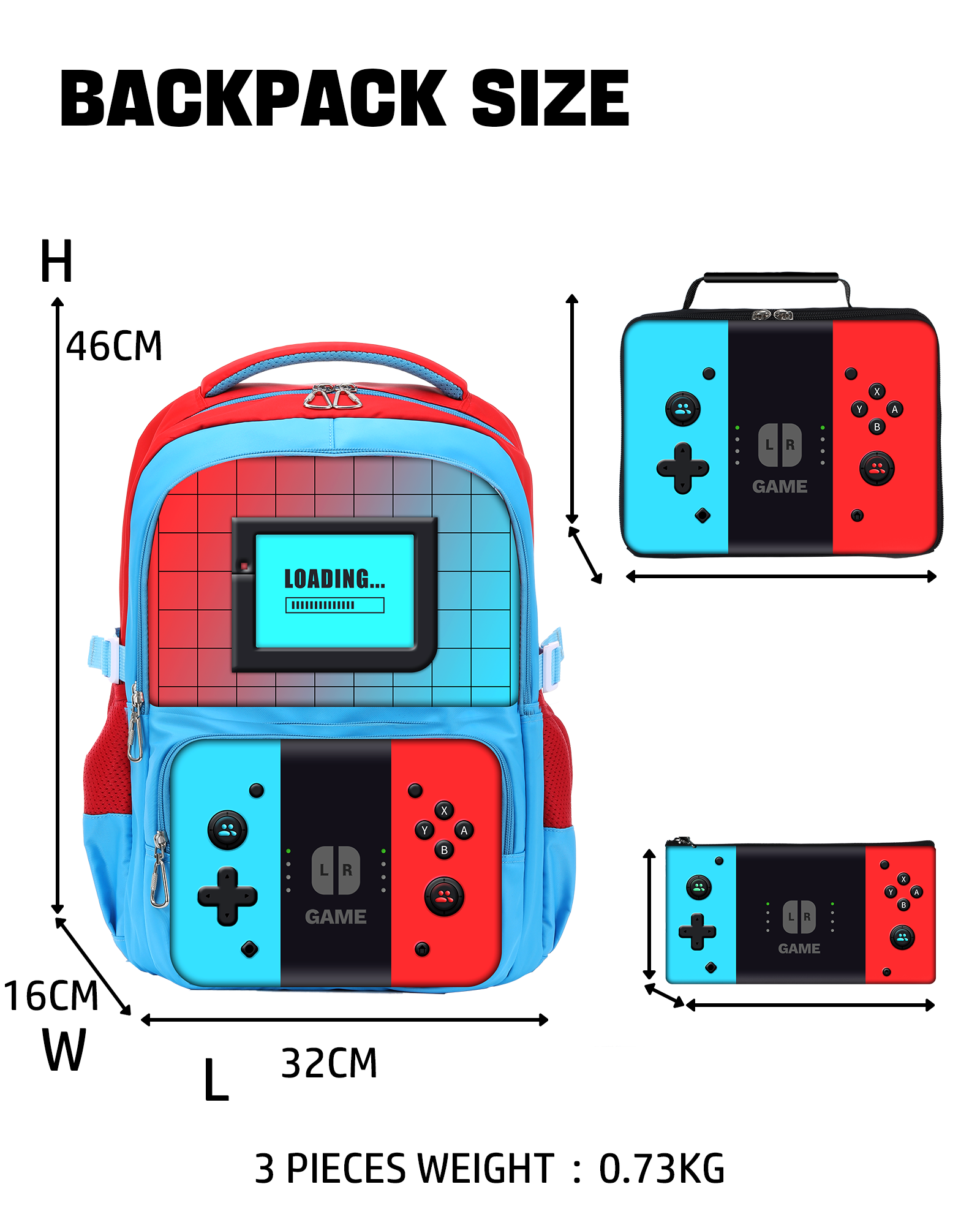 Bolsa Escolar Juego Estuche para Lápices y Bolsa de Almuerzo 3 Piezas, Niños Niños Mochila para Jugadores - Imagen 16 de 18